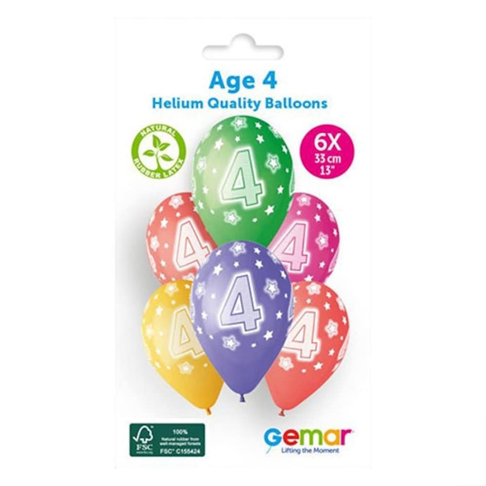 image 1 of Assorted Colour Cosmic Stars Age 4 Latex Balloons 33cm / 13 in - Pack of 6