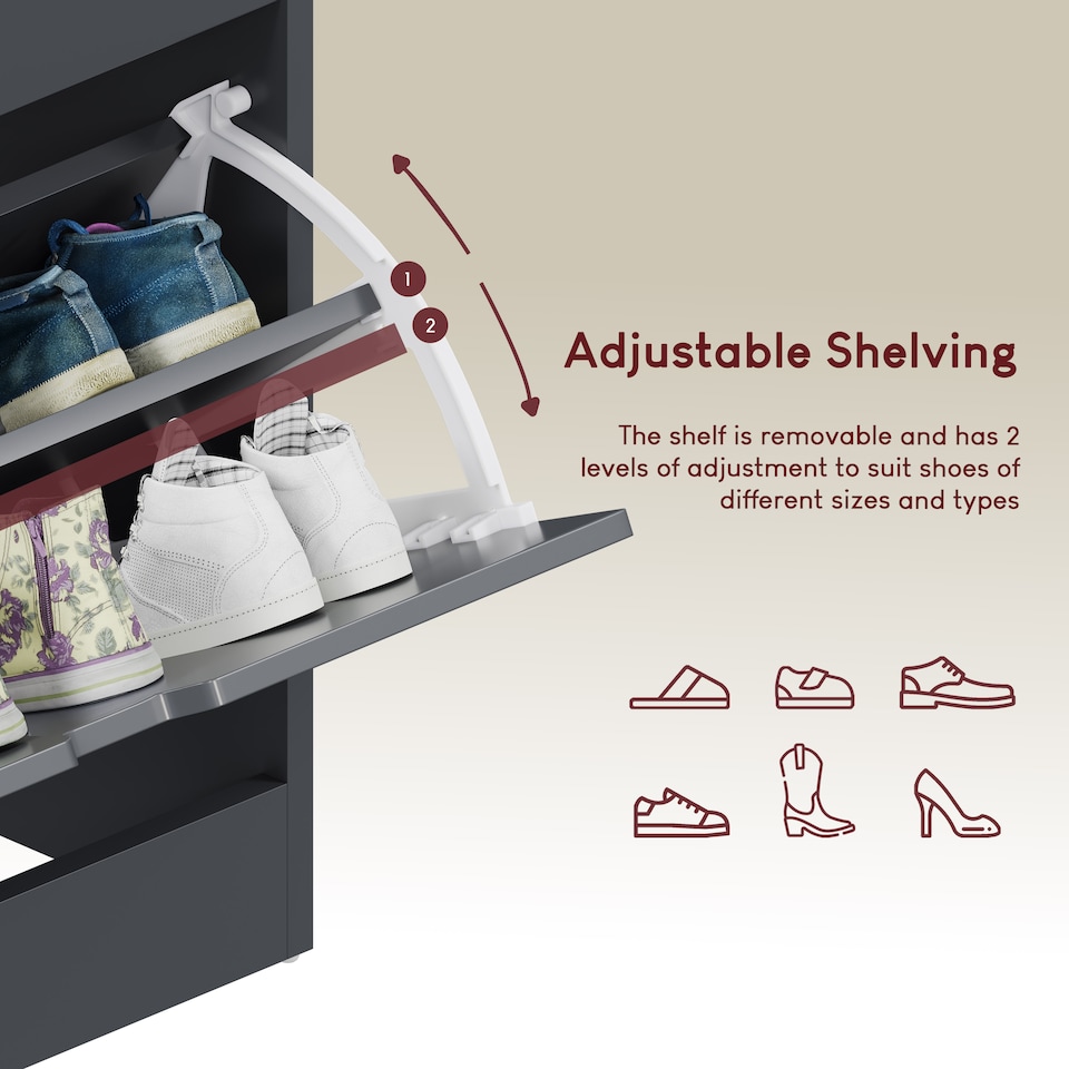 image 1 of Vida Designs 3 Drawer Shoe Cabinet With Shelf, Grey