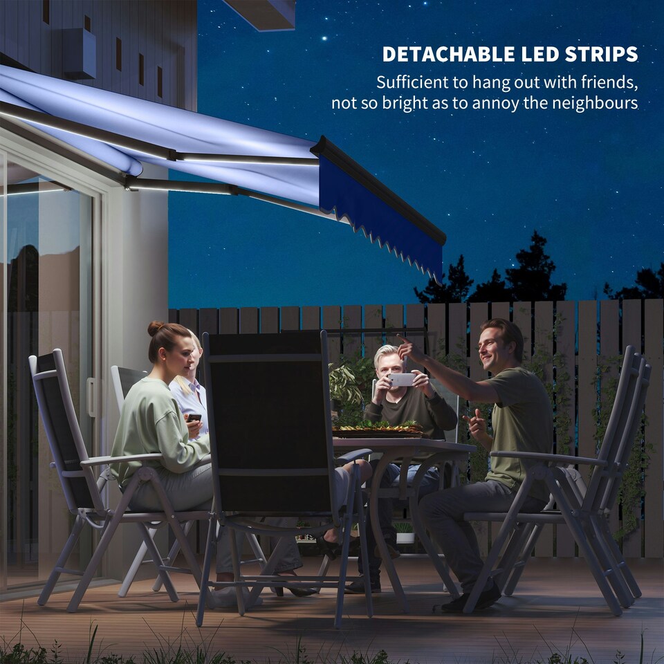 image 1 of Outsunny 3x2.5m Electric Awning w/ LED Light & Remote, Blue Blue