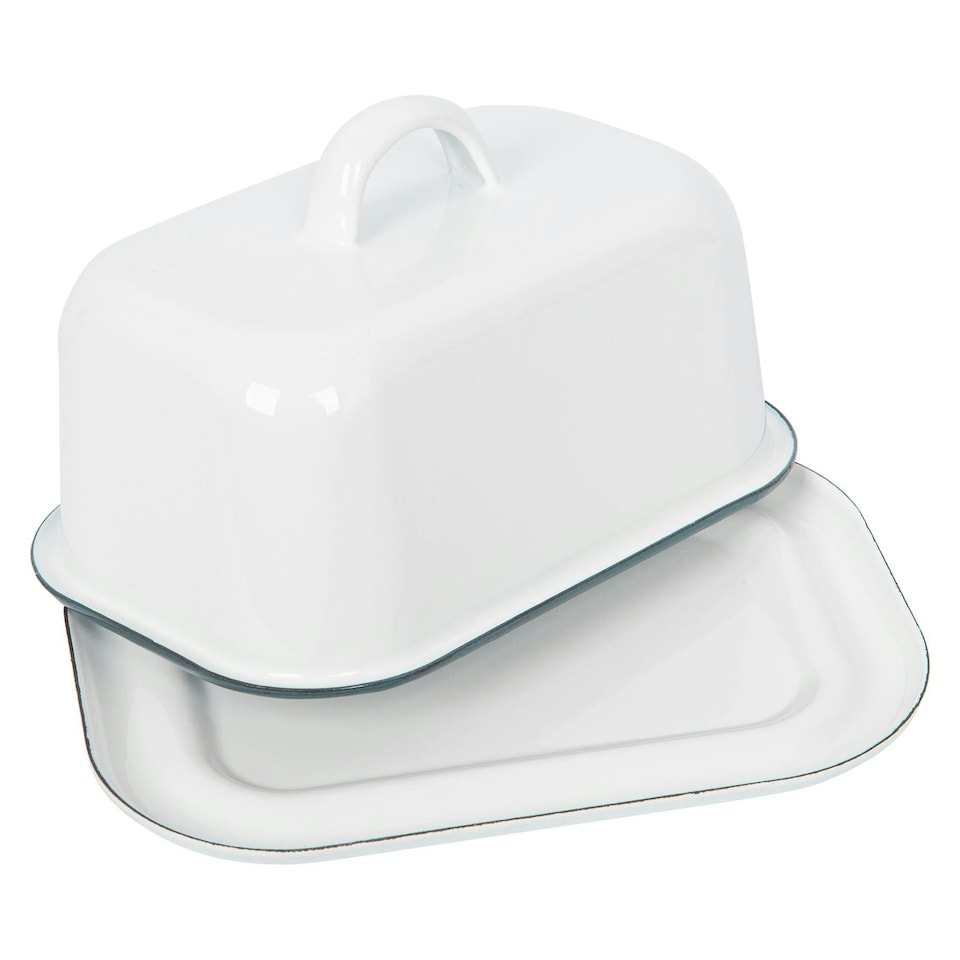 image 1 of Argon Tableware White Enamel Butter Dish - 18.5cm x 10cm - Green Green