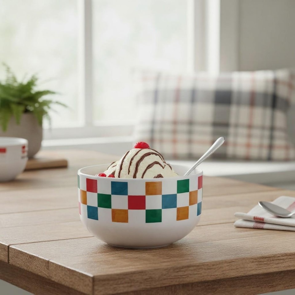 image 1 of Checkered Ceramic Bowl - Set of 4