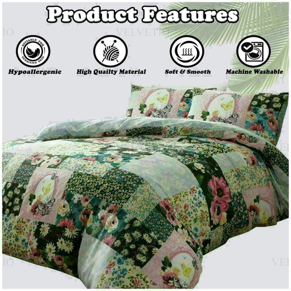 image 1 of Ellis Floral Printed Duvet Cover Set Reversible Polycotton Beddings Multi | Double