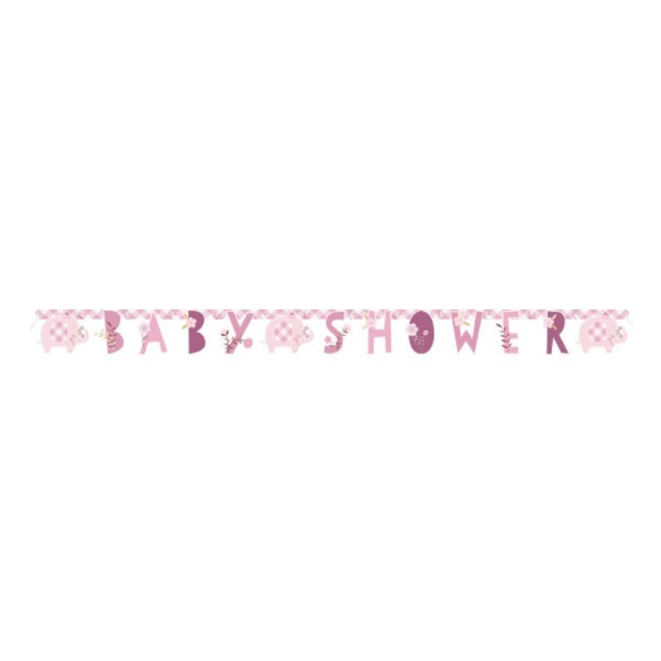 image 1 of Pink Floral Baby Shower Elephant Jointed Banner