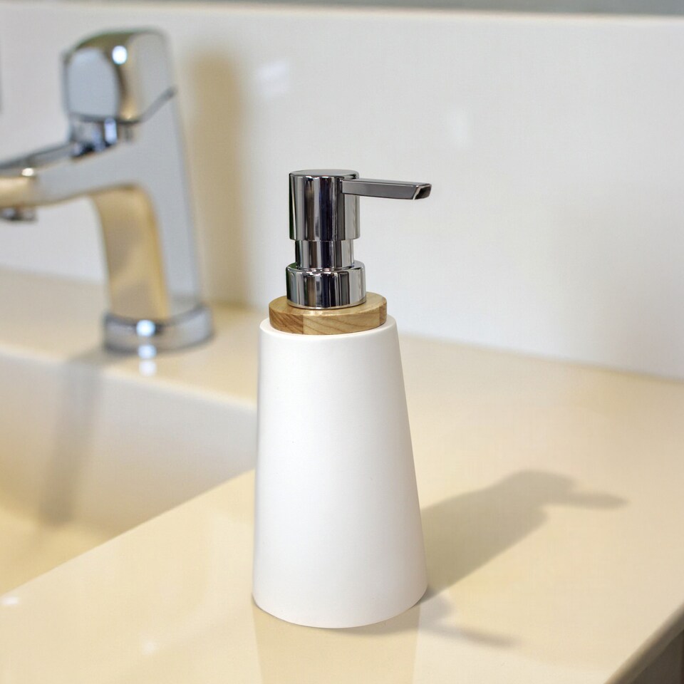 image 1 of Showerdrape Sonata White Bathroom Accessory Set - Soap Dispenser & Toothbrush Holder | White | White | 1