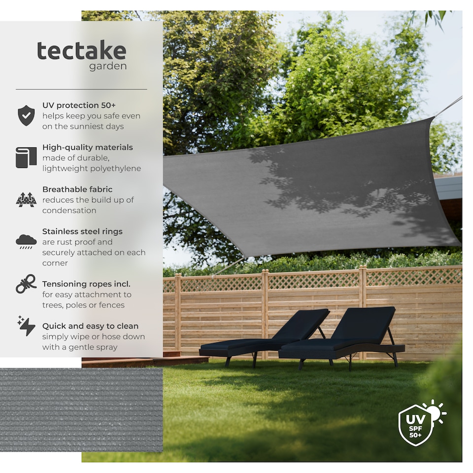 image 1 of Shade Sail - rectangular with UV protection 50, water-repellent, grey | Grey | grey | 4 x 4 m | 1