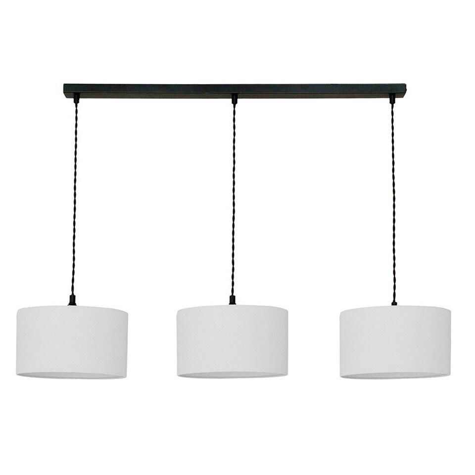 image 1 of ValueLights Reni Grey Drum Shade 3 Drop Bar Matte Black Diner Ceiling Light with LED Bulbs Black