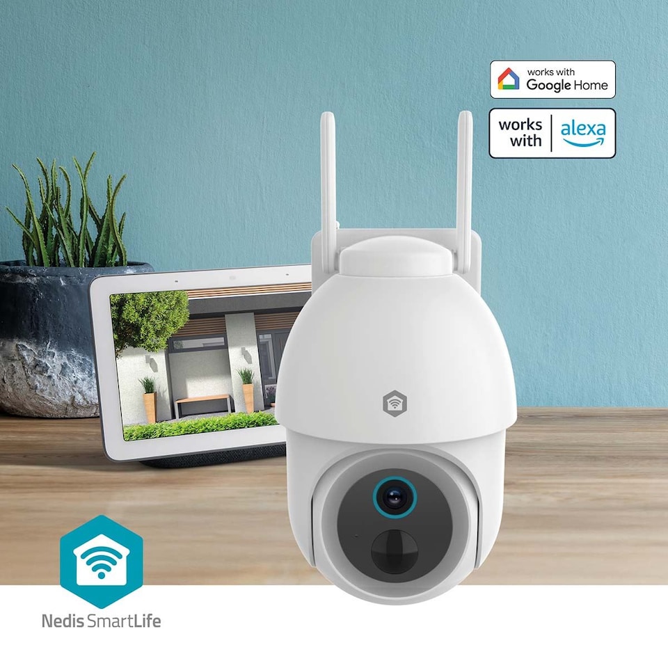 image 1 of Nedis Smart Outdoor Security Camera, 4K HD, Floodlight & Colour Night Vision, 355 Degree Pan & Tilt, Motion Detection, Auto-Tracking, AI Human Detection, 2-Way Audio - White
