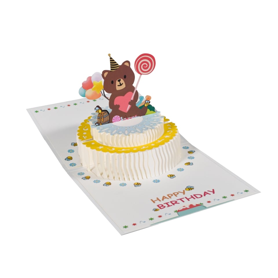 image 1 of Cake and Bear Holding Heart Design 3D Pop Up Birthday Card