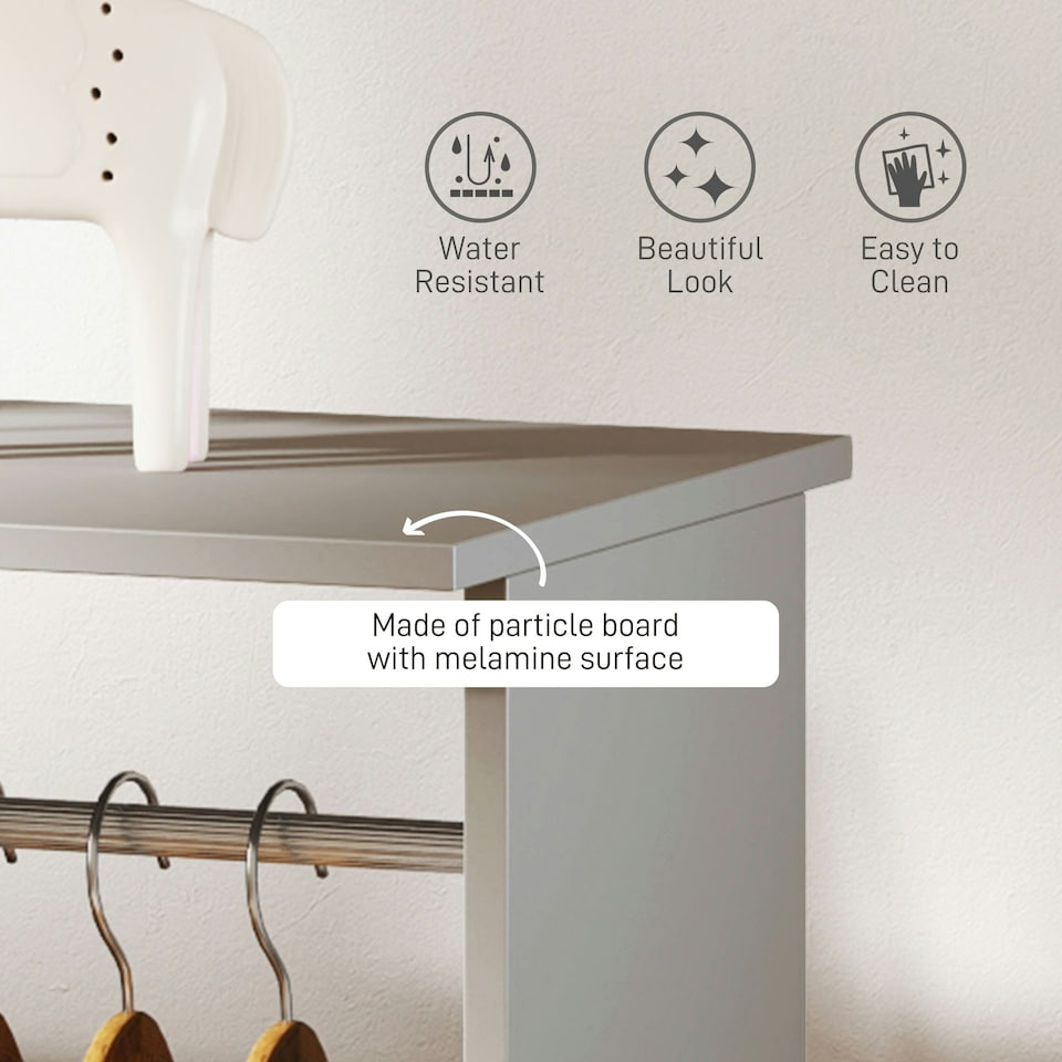 image 1 of HOMCOM Mobile Double Open Wardrobe w/ Clothes Hanging Rail Grey