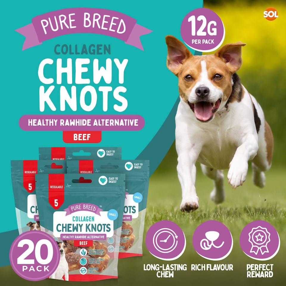 image 1 of 20pk Small Collagen Chewy Knots Beef, 5cm Dog Chews Treats, High Protein Puppy Snacks, Dental Health & Boredom Breaker