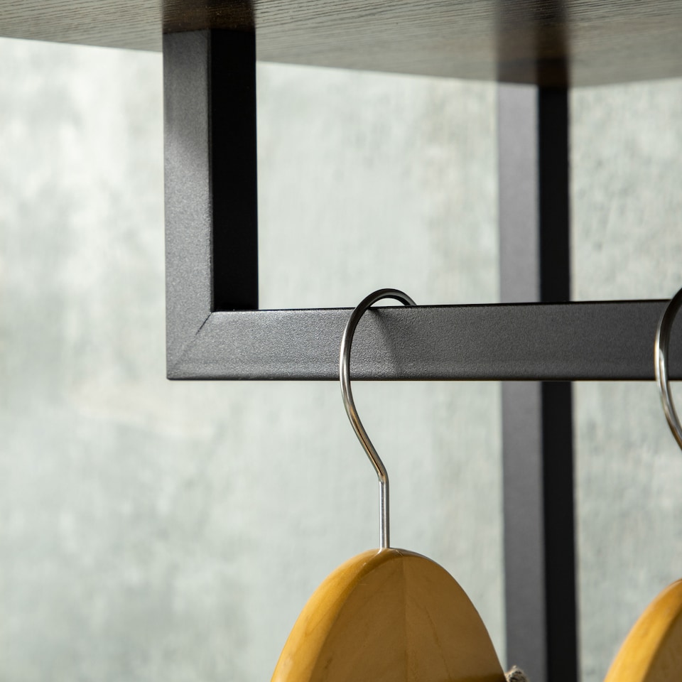 image 1 of HOMCOM Clothes Rail, Metal Coat Stand, Garment Rack with 2 Fabric Storage Drawers, Single Wardrobe for Bedroom, Hallway, Rustic Brown and Grey