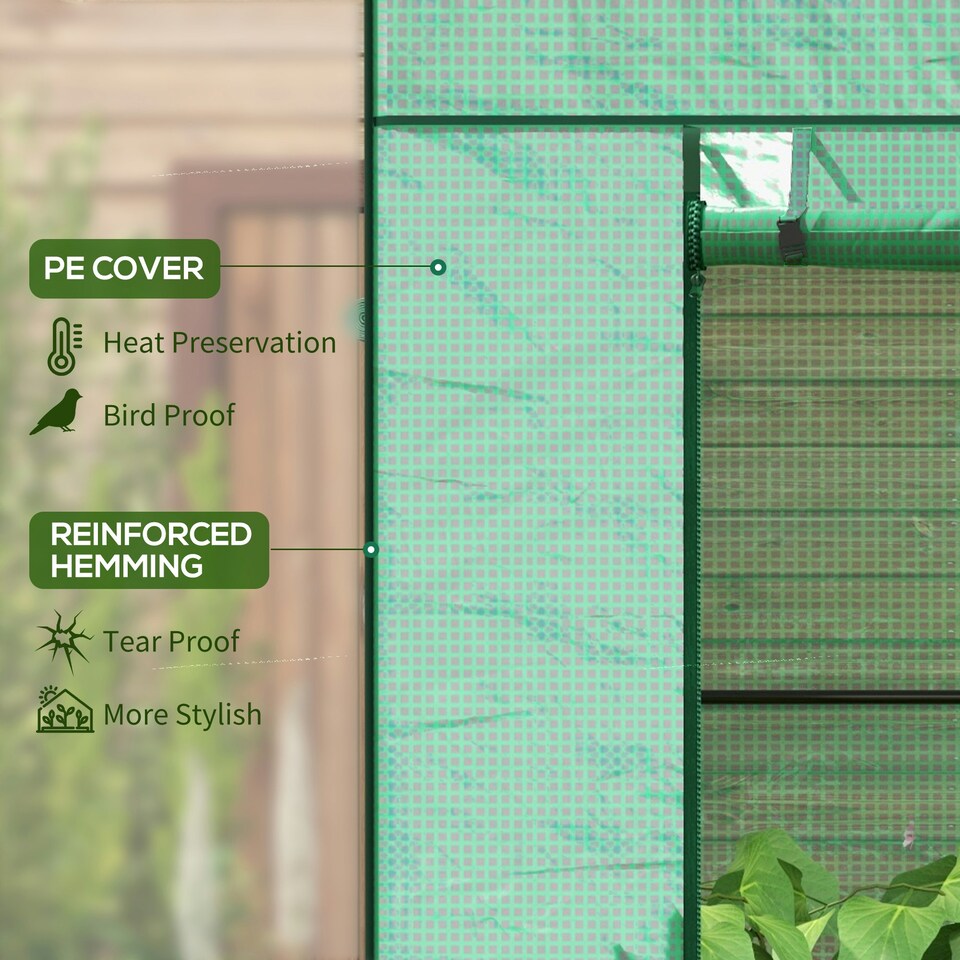 image 1 of Walk-in Garden Green House with Large Roll-up Door and 2 Mesh Windows, Green