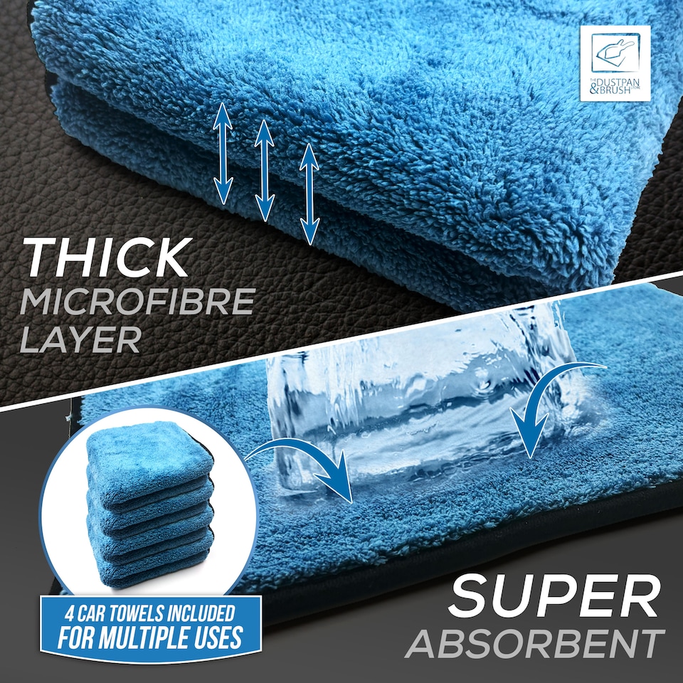 image 1 of Microfibre Car Drying Towel Super Absorbent 40cm x 40cm Perfect for Polishing & Drying - Pack of 4