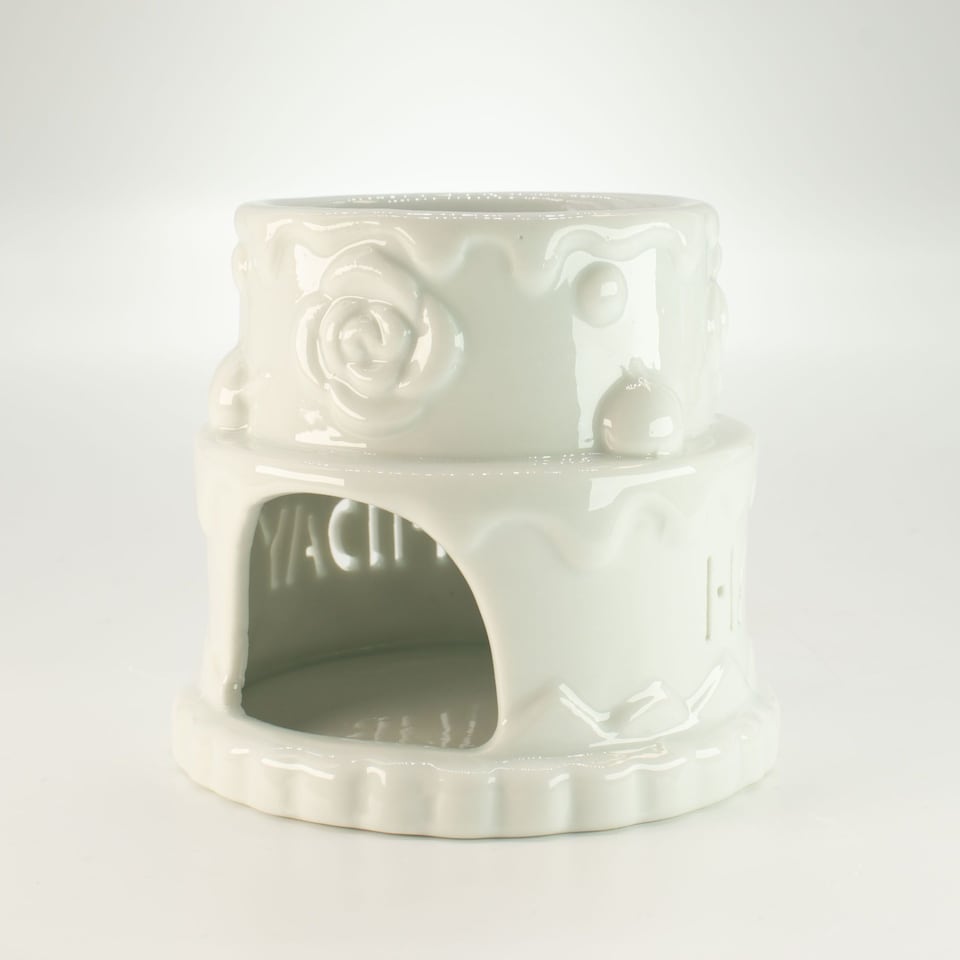 image 1 of Serenityy Ceramic Cake Oil Burner, "Happy Birthday", White