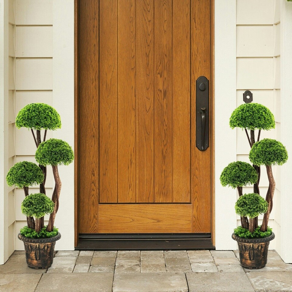 image 1 of COSTWAY 90 cm Artificial Tree Decor Topiary Ball Plant Green | One Size