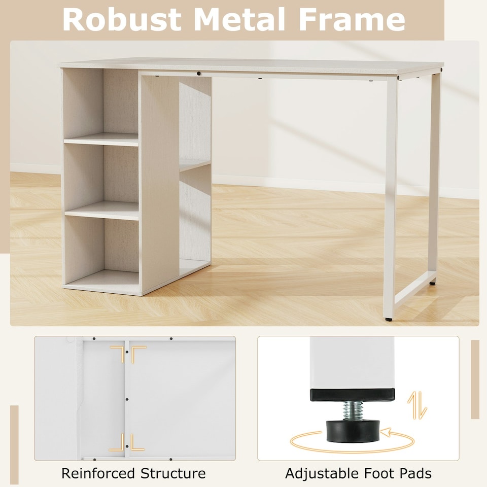 image 1 of COSTWAY Computer Office Desk with 5 Compartments White White
