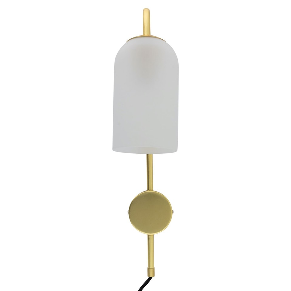 image 1 of Set of 2 Victoria - Satin Brass Plug in Wall Lights Frost Glass Shades | Gold | White | 2