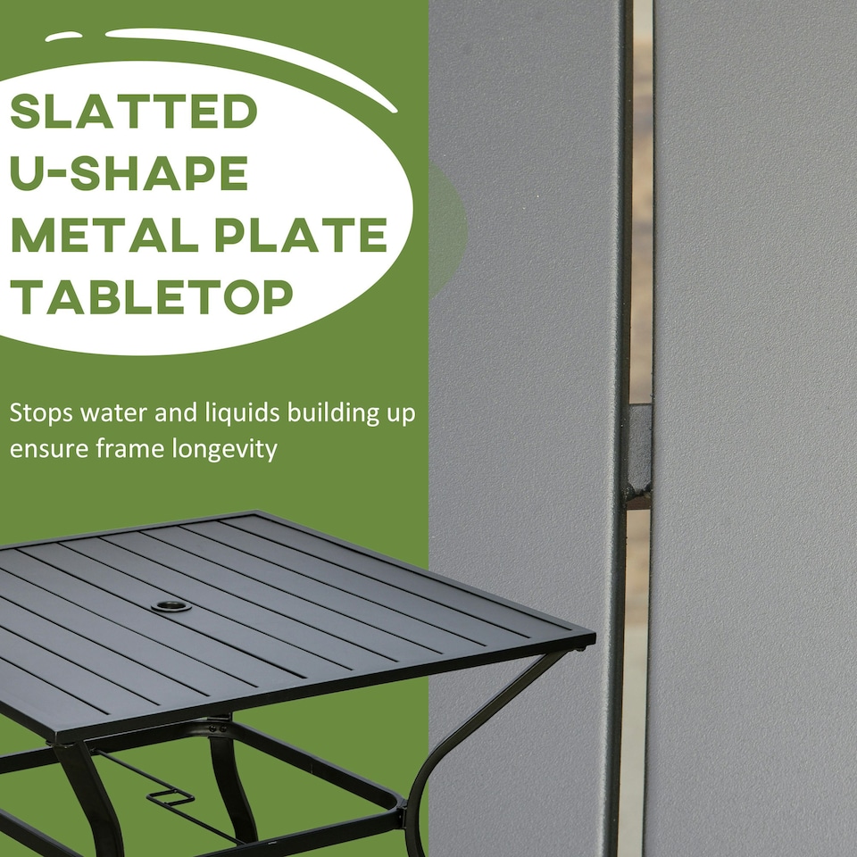 image 1 of Outsunny Garden Table with Parasol Hole for Four, Slatted Metal Plate