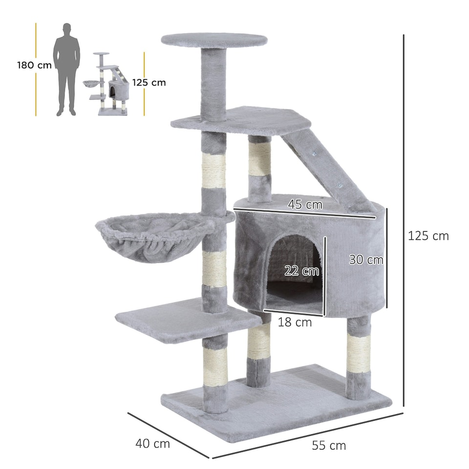 image 1 of Pawhut Cat Tree Kitten Scratching Post Play House Pet Furniture Grey