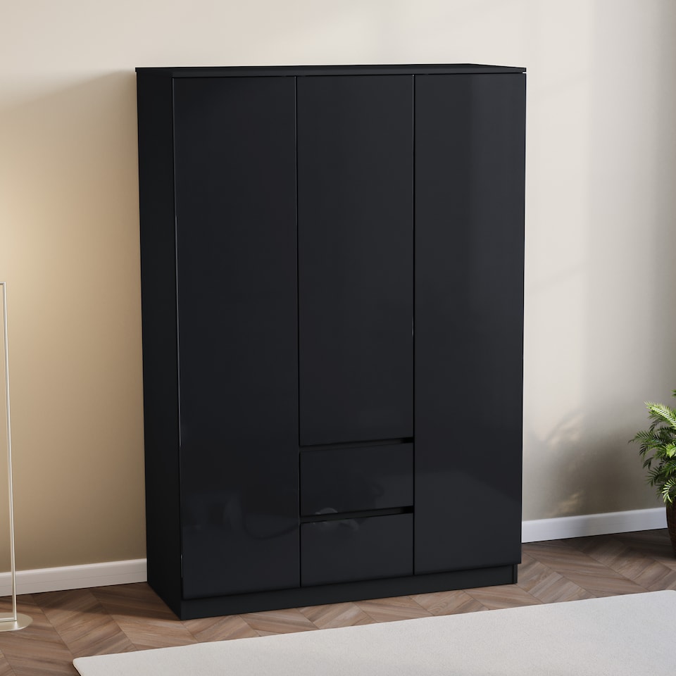 image 1 of Vida Designs Glinton 3 Door 2 Drawer Wardrobe With Clothes Rail, Black