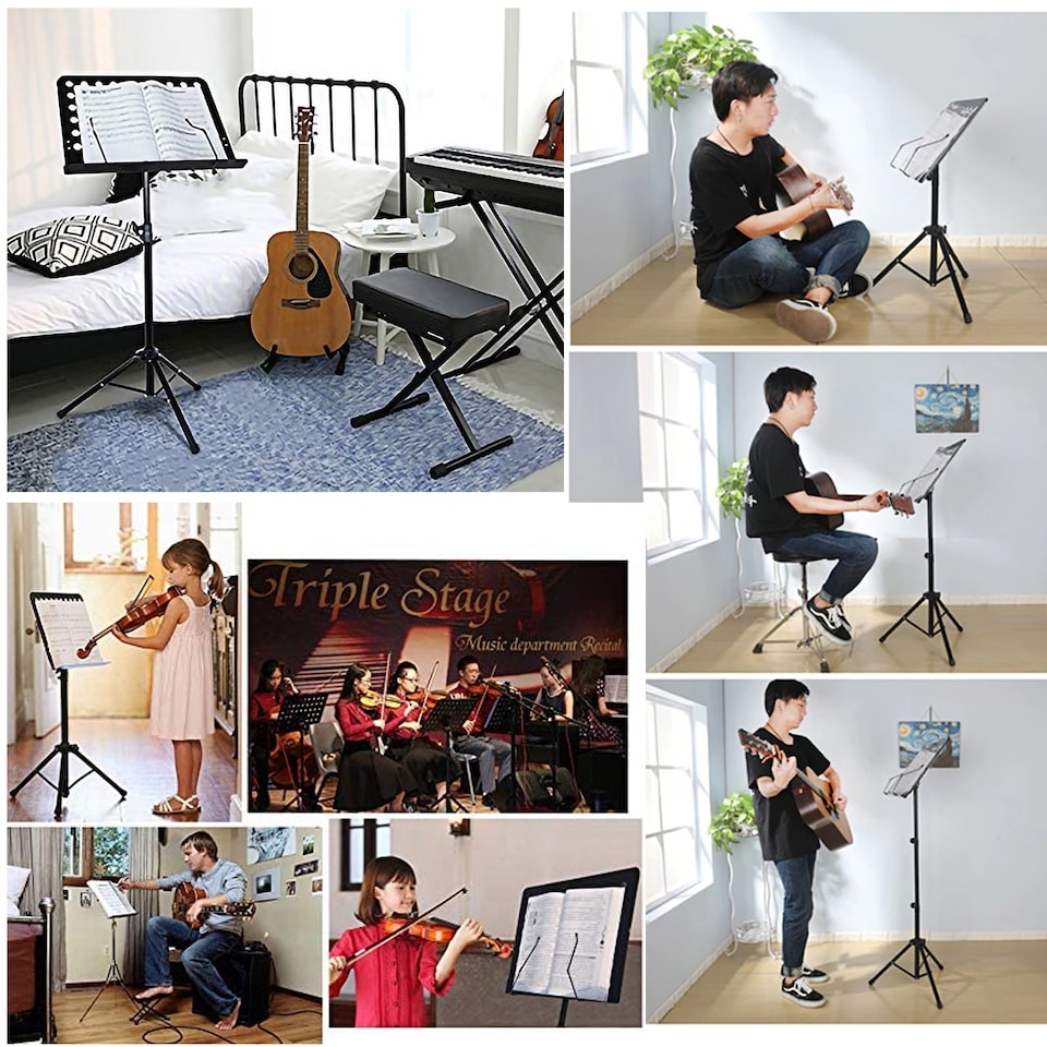 image 1 of Portable Music Stand Height Adjustable Orchestral Sheet Book Holder Tripod