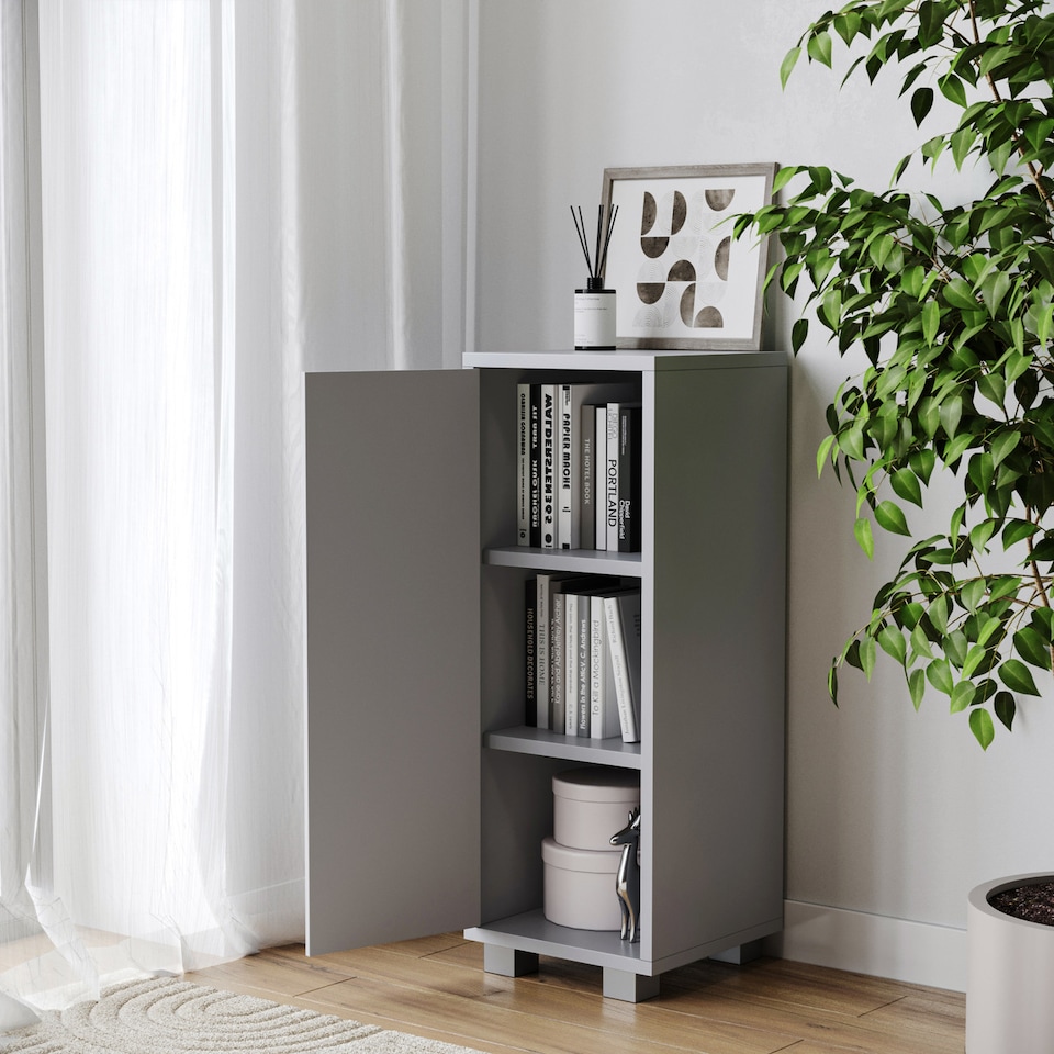 image 1 of Single Door 3-Tier Cabinet | Grey | 8.5 x 31 x 81.2 | 1
