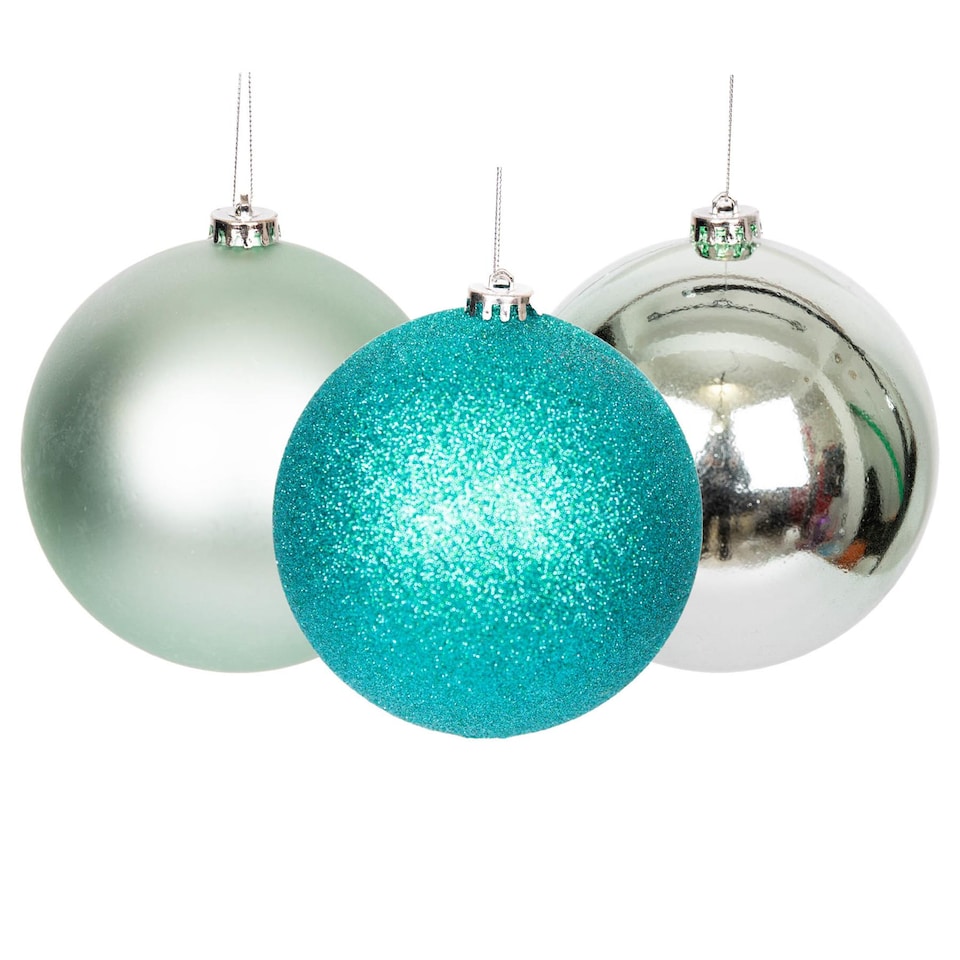 image 1 of Christmas Baubles Shatterproof Turquoise, Christmas Tree Decorations Ball 15cm/3Pcs