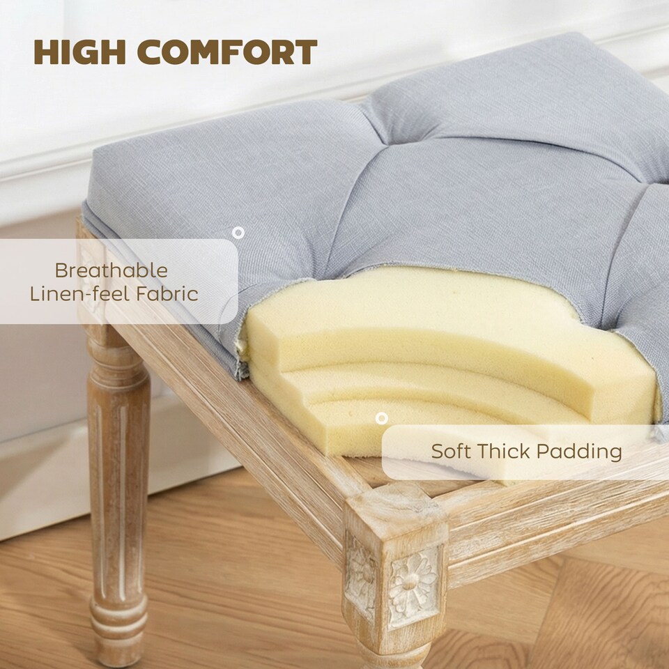 image 1 of HOMCOM Vintage Foot Stool with Wood Legs, Light Grey | Grey | Light Grey
