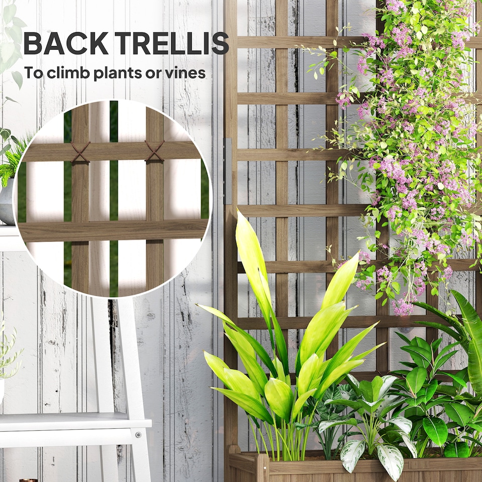 image 1 of Outsunny Wooden Trellis Planter, Raised Garden Bed with Wheels, Brown | Brown | Brown