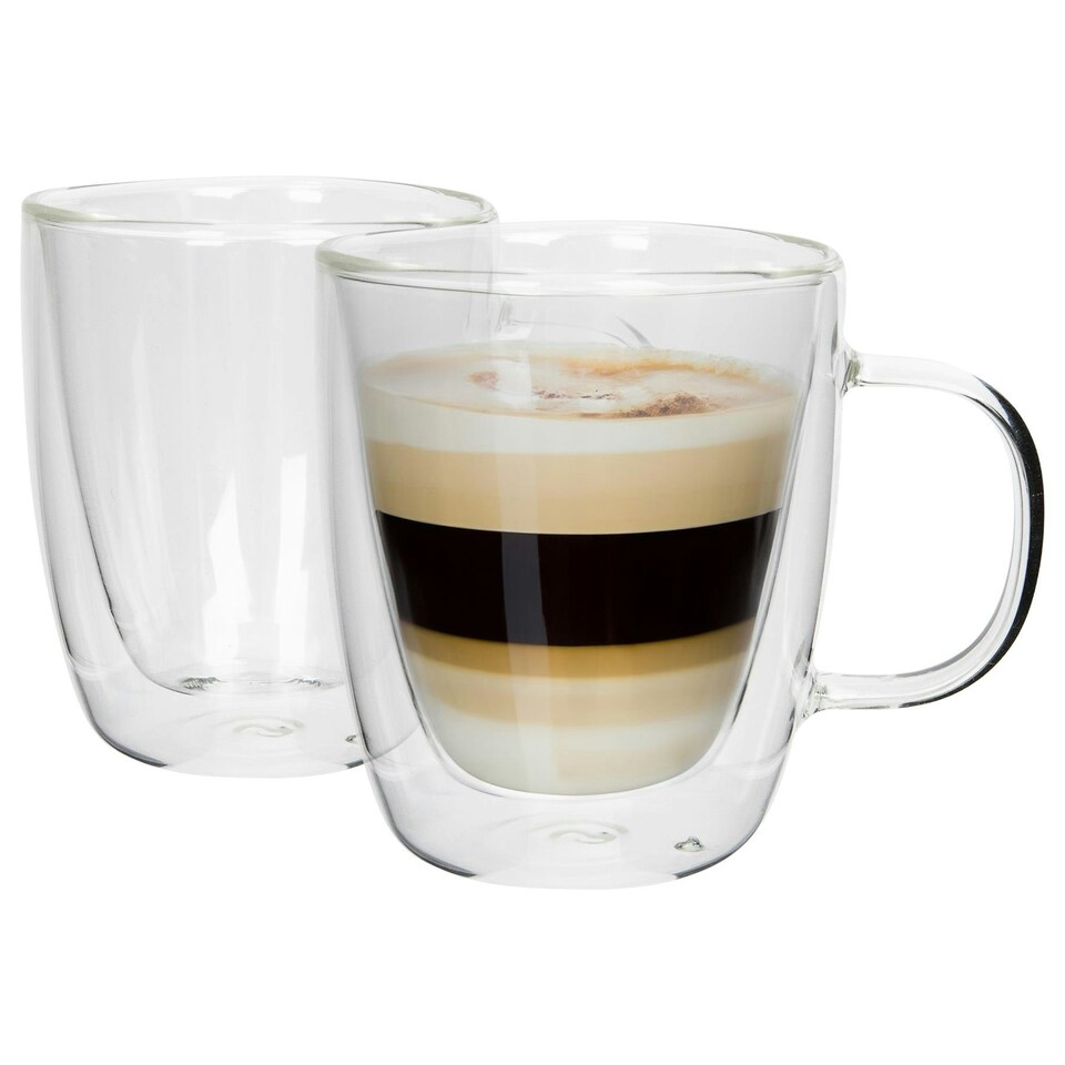 image 1 of Rink Drink Double-Walled Glass Coffee Cups Set - 386ml - Pack of 2 Clear