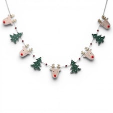 Gisela Graham Christmas Reindeer and Tree Wooden Garland