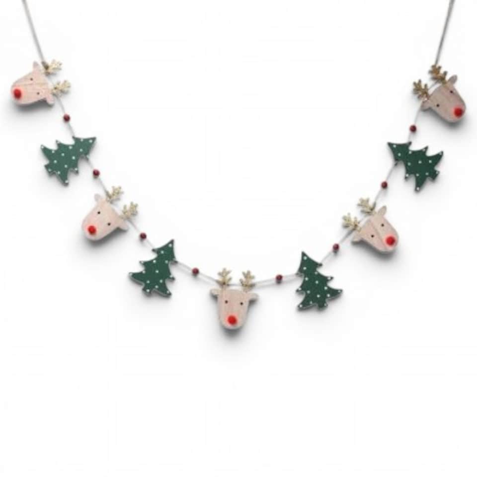 Gisela Graham Christmas Reindeer and Tree Wooden Garland