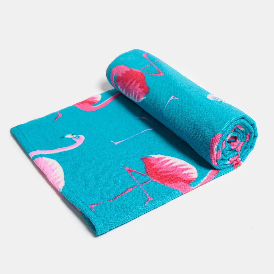 image 1 of OHS Soft Quick Drying Flamingo Print Travel Holiday Absorbent Beach Bath Towel Blue | Sea Blue | One size