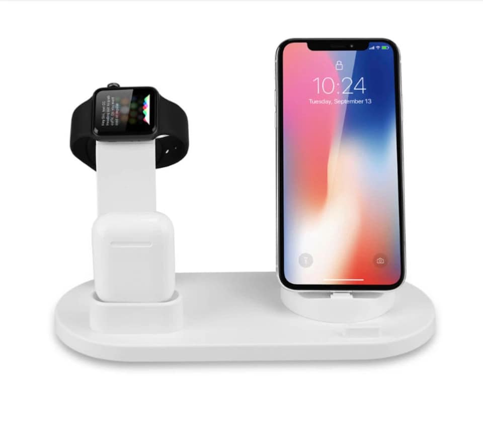 image 1 of 4 in 1 White Wireless Charger Stand for iPhone, AirPods & Apple Watch