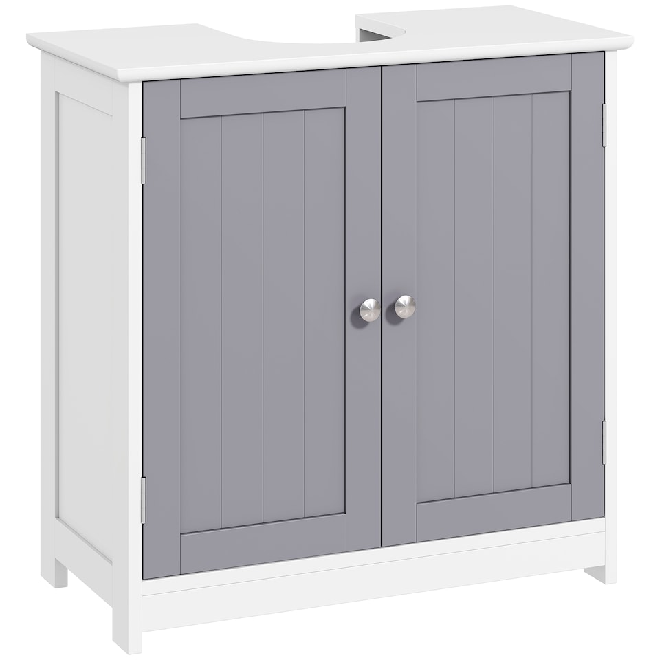 image 1 of kleankin 60x60cm Under-Sink Storage Cabinet w/ Adjustable Shelf Grey White | White | White, Grey