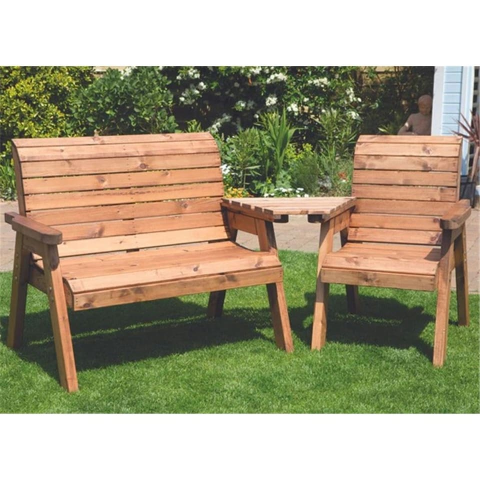 image 1 of Wooden 3 Seat Angled Companion Set With 1 x Bench Cushion Burgundy ,1 x Chair Cushion Burgundy & 1 x Fitted Cover