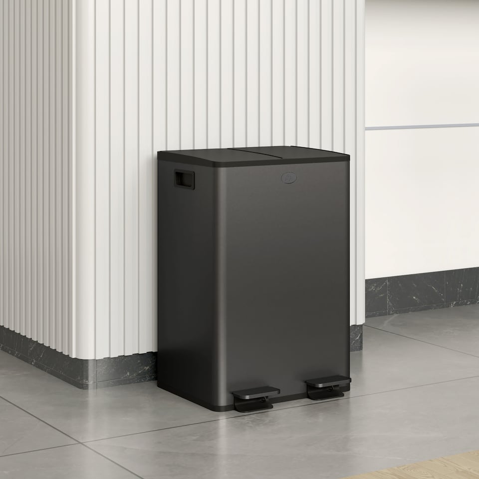 image 1 of HOMCOM Dual Kitchen Bin, 2 x 28L Stainless Steel Double Rubbish Bin with Soft Close Lid, Removable Inner Buckets, Fingerprint-Proof for Recycling and Waste, Black | Black | Black