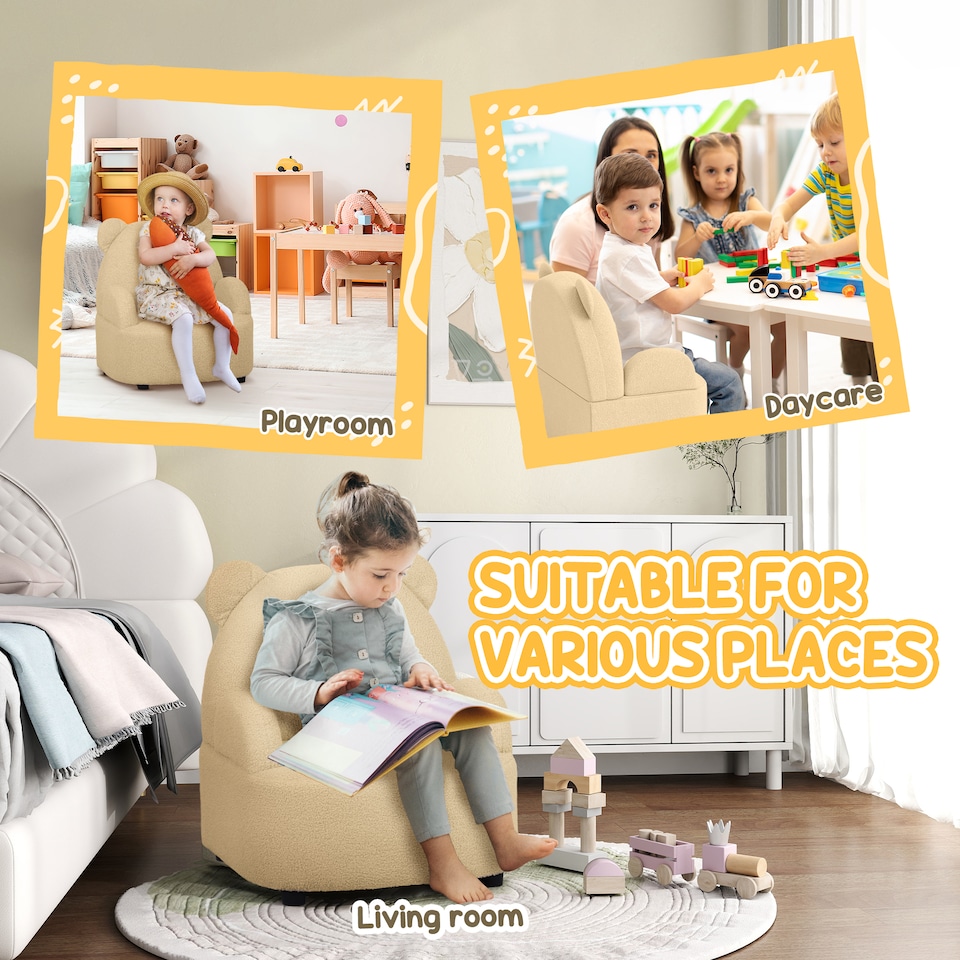 image 1 of AIYAPLAY Kids Armchair, Bear Shaped Toddler Chair for Bedroom | Yellow | One Size