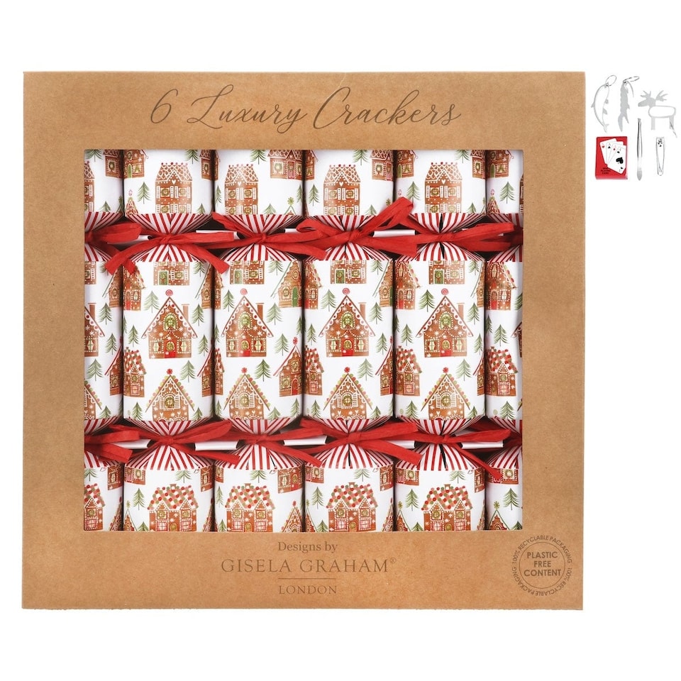 Gisela Graham Christmas Gingerbread House Design Crackers - Set of 5, 30 cm