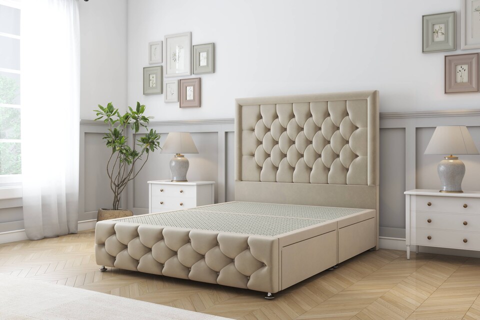 image 1 of Sloomy Vienna Almond Coniston Divan Bed Base No Drawers With 54 Inch Floor Standing Headboard & 12 Inch Matching Footboard | Cream | Almond | Single | 1