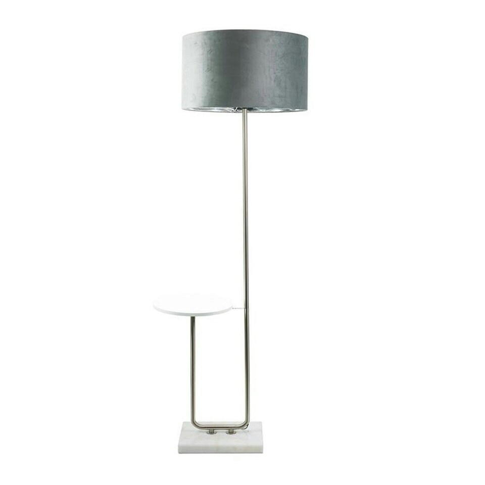image 1 of ValueLights Tavel Brushed Chrome Floor Lamp Grey Velvet Chrome Shade