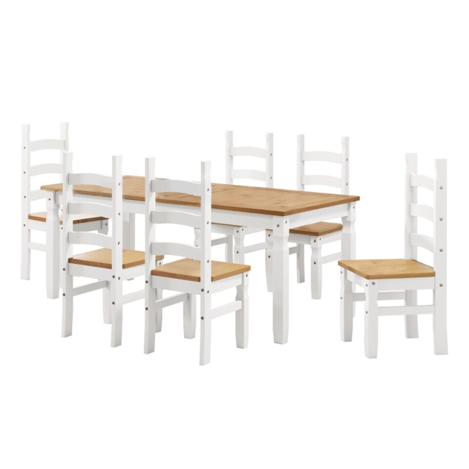 image 1 of Mercers Furniture Corona White 6'0 Dining Table & 6 Chairs Set Solid Wood Mexican Pine Wooden Kitchen