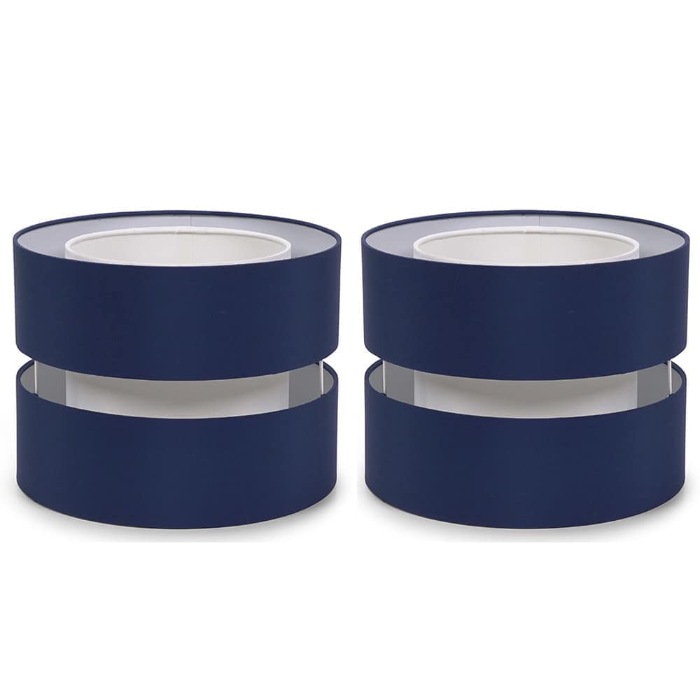 ValueLights Sophia Pair of Two Small 26cm Drum Easy Fit Ceiling Light Lamp Shades in Navy | Size: 10 inches