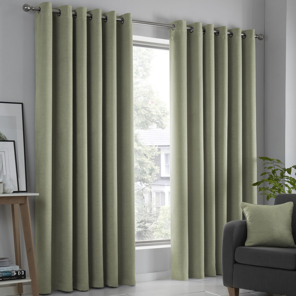 image 1 of Fusion Strata Eyelet Curtains Green