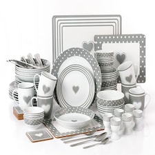 56pc Grey Heart Dinner Set