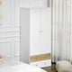 image 2 of HOMCOM 2 Door Wardrobe White Wardrobe with Drawers and Hanging Rod for Bedroom