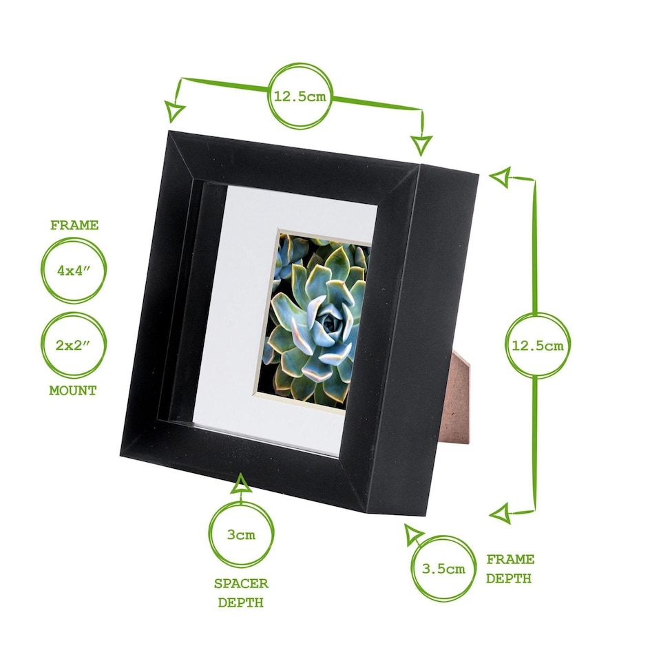 image 1 of Nicola Spring 4 x 4" Photo Frame - Light Wood/Black Mount - 3D Photo Frame Picture Frame Box Portrait Display Case (12.5 x 12.5cm)