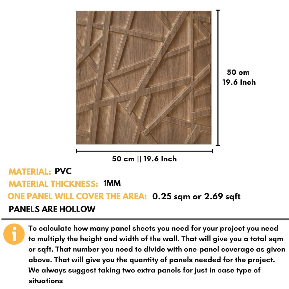image 1 of NOVECRAFTO Geometric 3D Wall Panels – 6 Sheets Covering 1.5 sqm (16.15 sqft) – Decorative PVC Panels 50x50cm – Modern Geometric Line Design Wooden