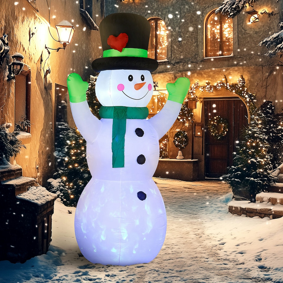 image 1 of Outsunny 10ft Inflatable Snowman w/ Black Hat, Green Scarf for Garden Yard