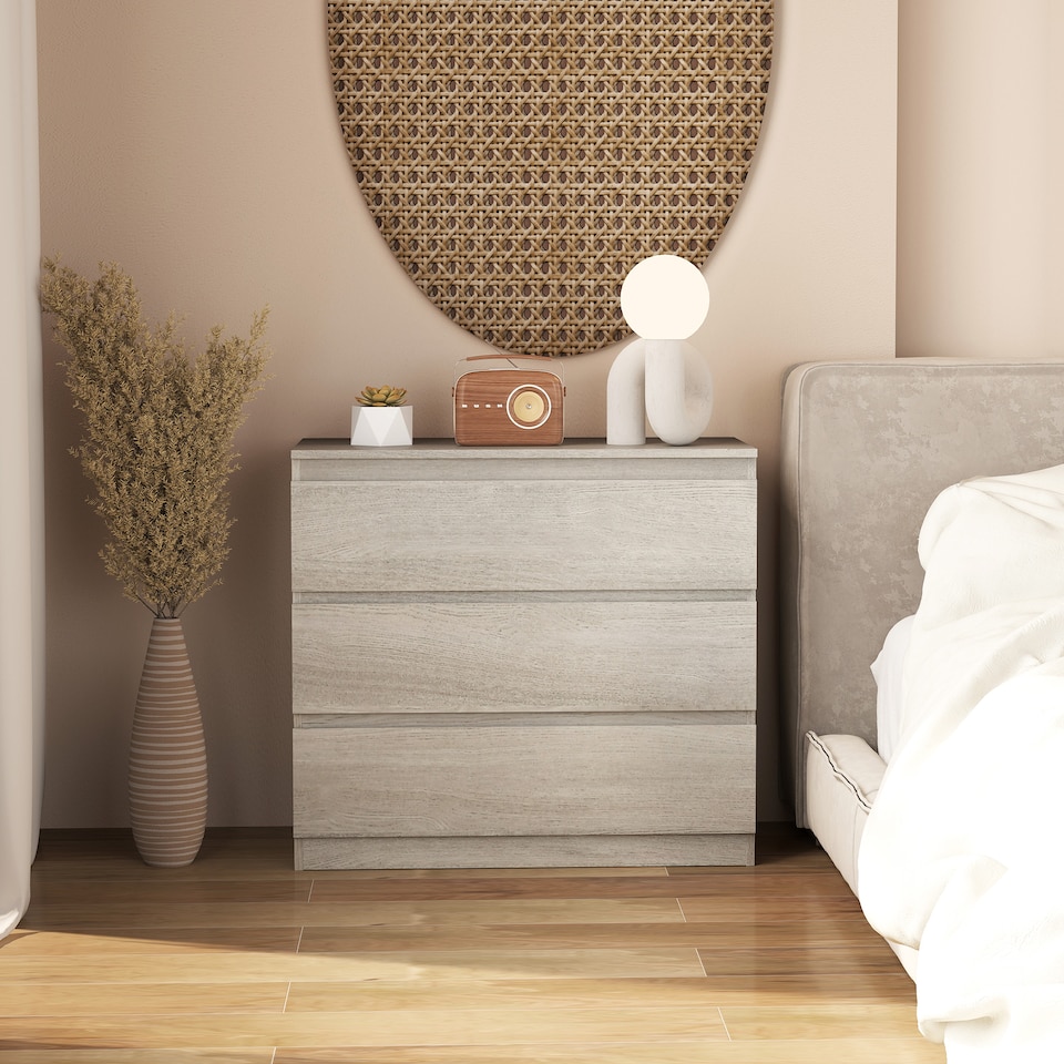image 1 of HOMCOM Chest of Drawers, 3 Drawer Storage Cabinet Unit for Bedroom, Grey | Grey